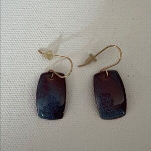 Enamelled Copper Drop Earrings Blue Purple